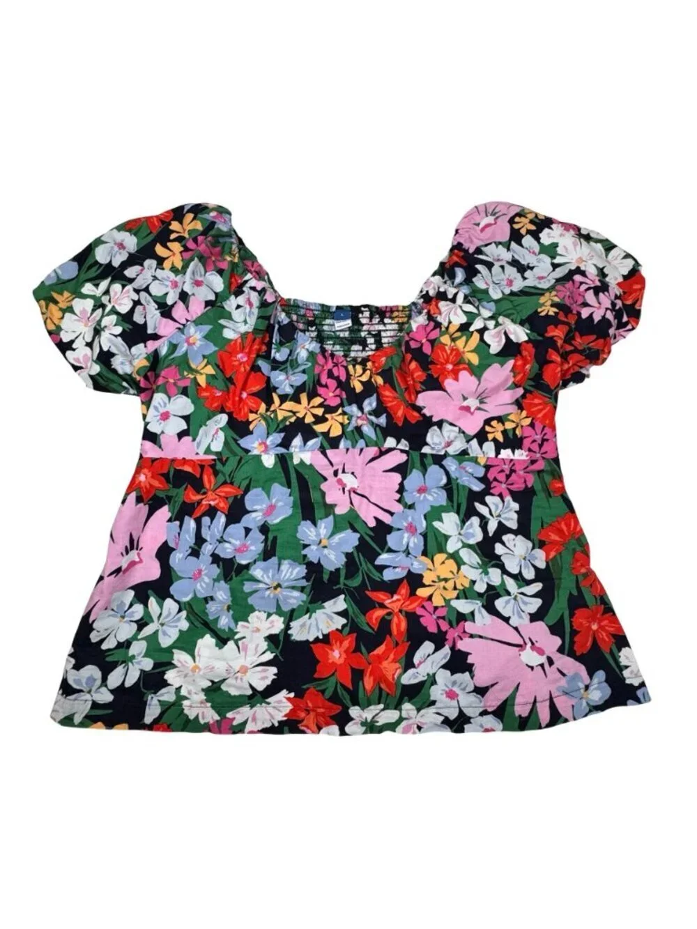 Old Navy Cotton Floral Babydoll Top Sz L Puff Sleeve Cottage Coquette
